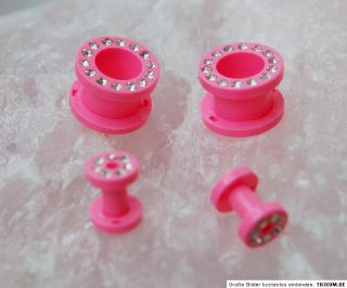 Tunnel 4 mm pastell rosa mit Strass Plug Expander Flesh + Gewinde