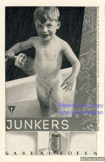 Santiär Junkers Gasbadeofen Reklame 1929 Duschen Junge Nackedei