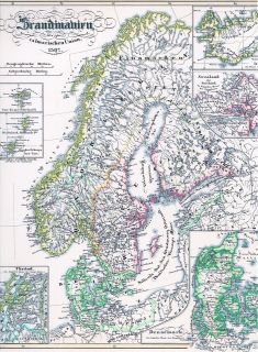 Historische alte Landkarte Norwegen Schweden Finnland Daenemark 1397
