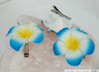 Hibiskus fürs Haar Haarspange Blume blau weiß Xl Blumenspange