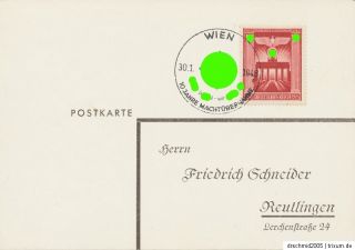 Dt. Reich Postkarte Ganzsache MiNr 829 SST Wien 30.1.1943
