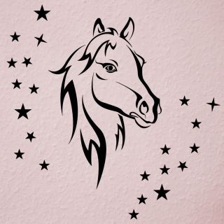 Wandtattoo Pferd Pferdekopf Sterne m. Farbauswahl (103)