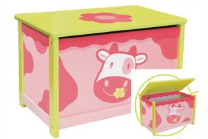 Kinder Spielzeugtruhe Spielzeugkiste Kuh rosa Holz Truhe Neu