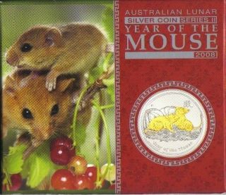 Lunar 2008 Maus Mouse gilded 1 Oz Unze Silber mit Box Umkarton und