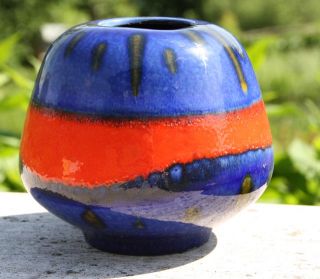 Vase 50er 60er blau rot wohl Bay Keramik rot blau Vintage Kugelvase