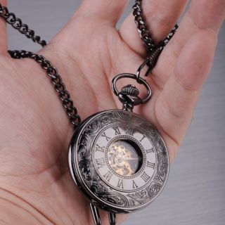 Mens Elegant Design Analog Mechanical Pocket Watch Gift with chain