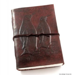 Blanko Lederbuch Notizbuch Echt Leder Motiv *Pinguin* Ornament A6