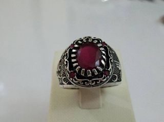 925 STERLING SILVER MENS RUBY RING WITH OTTOMAN TUGHRA & COAT OF ARMS