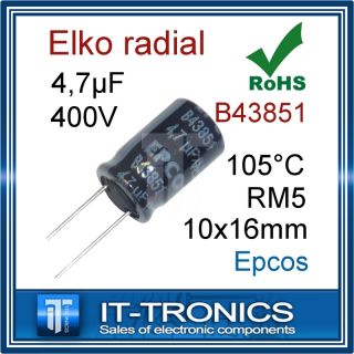 50x Elko radial 4,7uF 400V 3000h @ 105°C RM5 10x16mm ; Epcos ; RoHS