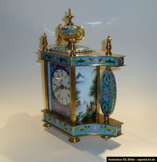 Cloisonne Uhr   Kaminuhr / Tischuhr   Messing / Porzellan / Malerei