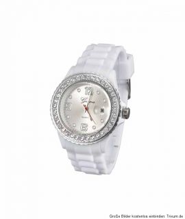 NEU weiße Geneva Uhr Strasssteine Datum Silikon Armband Trend 2012