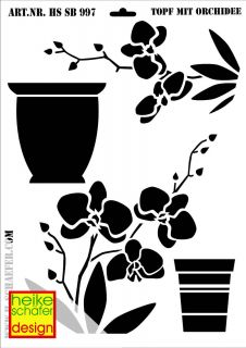 Schablone A3 Art Nr 997 Topf mit Orchidee fuer Window Creme Heike