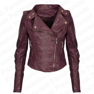 Fitted Cropped Studded Side Zip Womens Faux Leather Biker Jacket Size