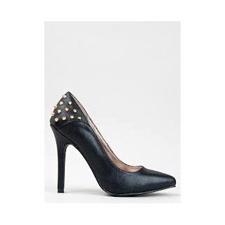 Qupid Potion 07 Leopard Black Studded Spike Pointy Toe Pump