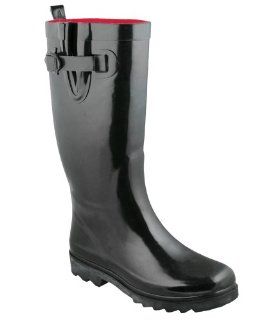 New York Shiny Solid With Buckle And Gusset Ladies Rain Boot: Shoes