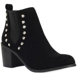 Womens Spikey Studded Ladies Mid Block Heel Ankle Chelsea Boots: Shoes