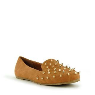 Nature Breeze Womens Leila12 Camel Spike Studded Loafers Flat: Shoes