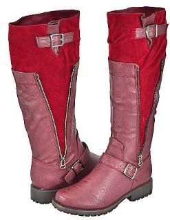 Breckelles Reno 15 Red Women Riding Boots, 7 M US Shoes
