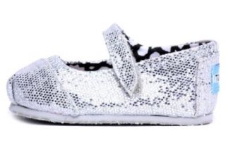 Toms Kids Silver Mary Jane Glitter, Tiny 3: Shoes