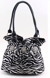 on Black Zebra Print Tote bag with Rhinestone Centered Rosettes: Shoes