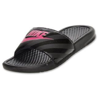 NIKE Womens Benassi JDI Swoosh Slide Sandals Shoe, Black/Pink Shoes