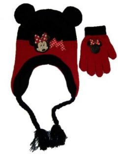 Girls Minnie Mouse Knit Hat and Gloves Set: Clothing