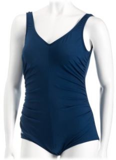 Shirred Contourback Swimsuit with Tummy Control, Navy, 22 Clothing