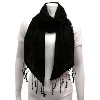 Black Layered Crocheted Knit Lace Rosette Scarf Wrap