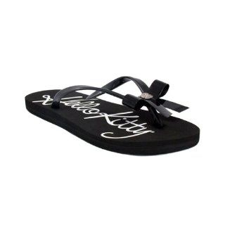 Hello Kitty Flip flops Thong Sandals Flats Bow Shoes Black Shoes