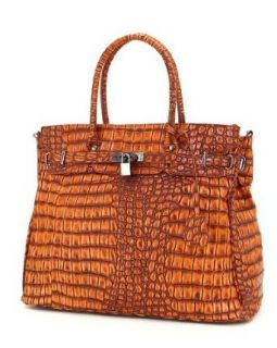 Tan Large Crocodile Print Shoulder Handbag for Women