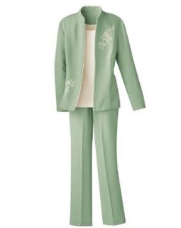 Swann 3 Piece Embroidered Pants Suit, Petite Clothing