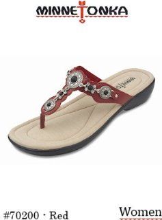 Minnetonka Sandals Women Boca Thong Red #70200 Shoes