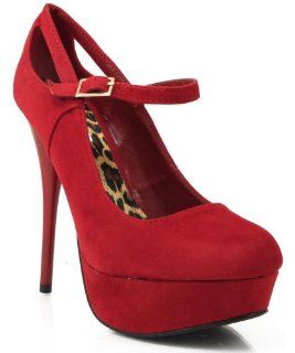Qupid Neutral 02 Mary Jane Pump RED Shoes