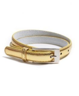 Color Leather Adjustable Skinny Belt, Large (35 39), Gold Clothing