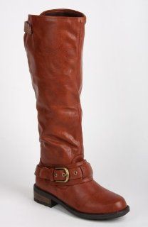 Qupid Relax 39 COGNAC Leatherette Knee High Riding Boot w