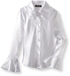 Amy Byer Girls 7 16 Bell Sleeve Satin Blouse, White, Small