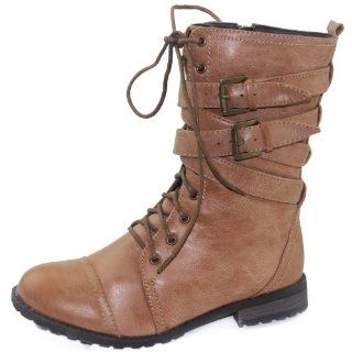 Tina 02 Camel Lace Up Military Combat Boots, Size 8.5 M US Shoes