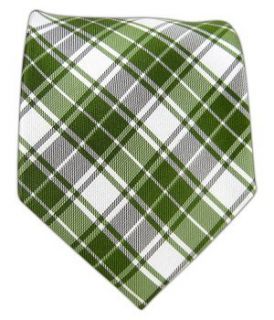 100% Silk Woven Clover Green and White Summer Plaid Tie