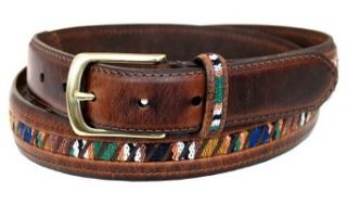 Columbia Sportswear Mens Fabric Inset Leather Belt BROWN 46: Clothing
