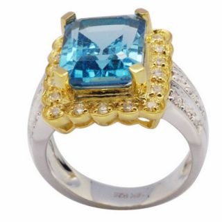 De Buman 18k Gold and Sterling Silver Blue Topaz and Zircon Ring