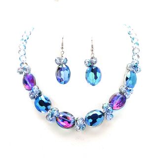 Bleek2Sheek Blue Alexandrite Oval Crystal Necklace and Earring Set