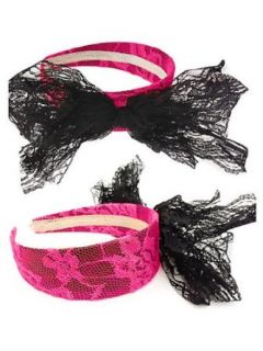 80s Pink Lace Headband with Bow: Clothing