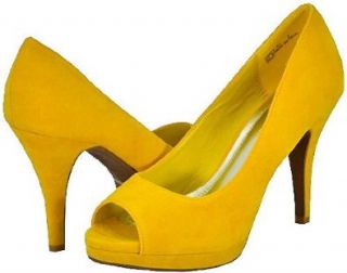  Bamboo Corey 01 Yellow Faux Suede Women Pumps, 7 M US Shoes