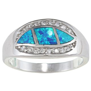 La Preciosa Sterling Silver CZ and Opal Wavy Marquise Ring