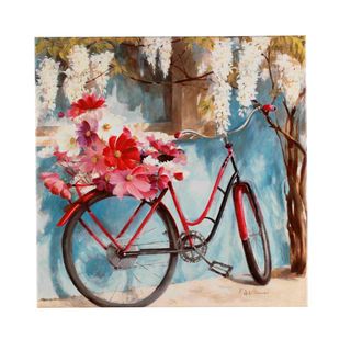 Fabrice de Villeneuve A Bike With Flowers Giclee Canvas Art