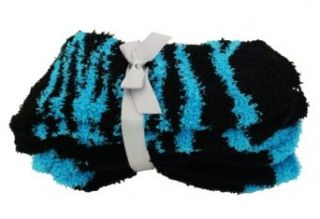 Black and Blue Zebra Print and Solid 2 pair Fuzzy Socks