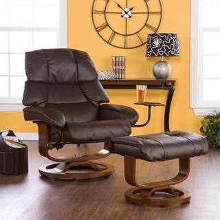 Francis Brown Leather Recliner and Ottoman Set