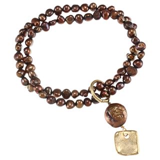 Goldplated Cocoa Freshwater Pearl Stretch Bracelet (6 mm) (USA