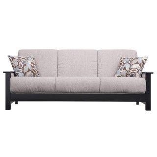 Portfolio Belfry Convert a Couch Gray Chenille Wood Arm Futon Sofa