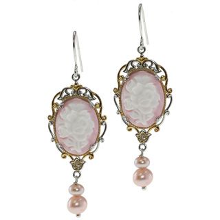 Michael Valitutti Two Tone Pink Floral Cameo Earrings